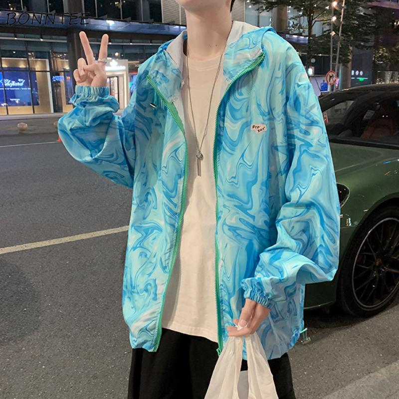 

Men's Jackets Gradient Color Men Loose Casual Zipper With Hooded Thin Coats Male Fashion Sun Protection Summer Ulzzang Ins StreetwearMen's, Green