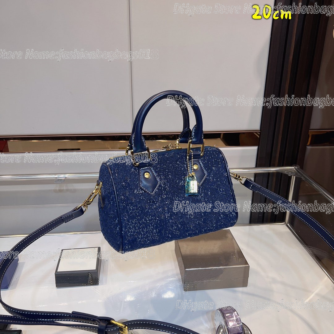 

Mens Speedy Bandouliere 20 Mini Handle Bag Monograms Jacquard Denim Boston Bag Designers Luxurys CrossBody Navy BlueFaded BluePink