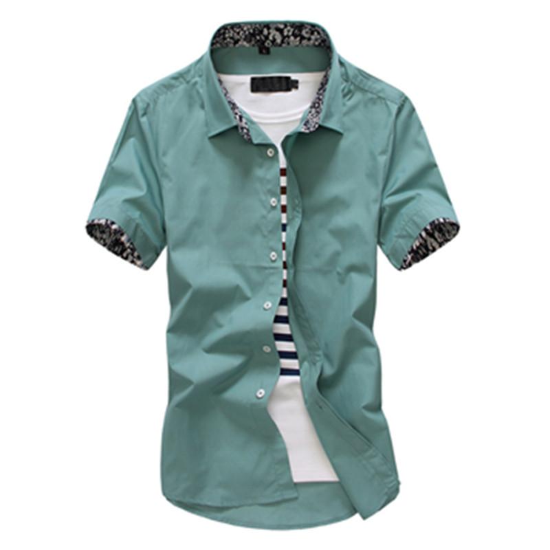Men's Casual Shirts Fashion Men Solid Short Sleeve Turn-down Collar Dress Shirt Business Work Male Slim Fit Camisa De HombreMen's