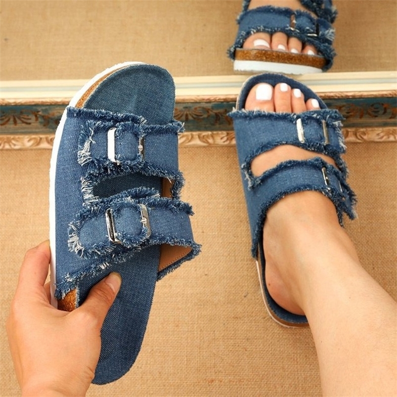 Chaussures femmes sandales confortables dames sans lacet Wedge sport plage marche été mode Denim décontracté Sandalias 220608