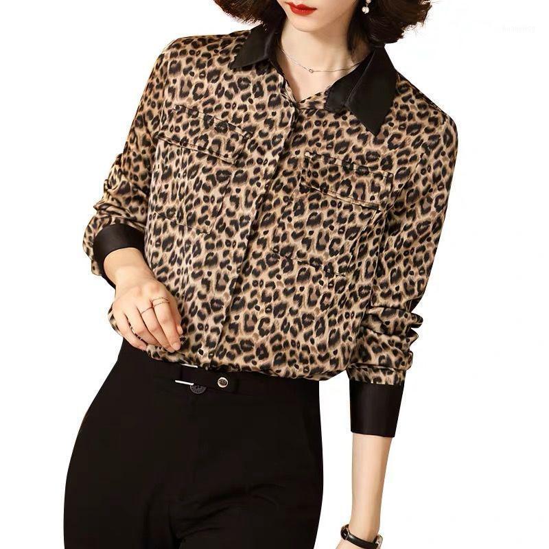 

Women's Blouses & Shirts Women Spring Summer Style Lady Casual Long Sleeve Turn-down Collar Leopard Printed Blusas Tops DF2705