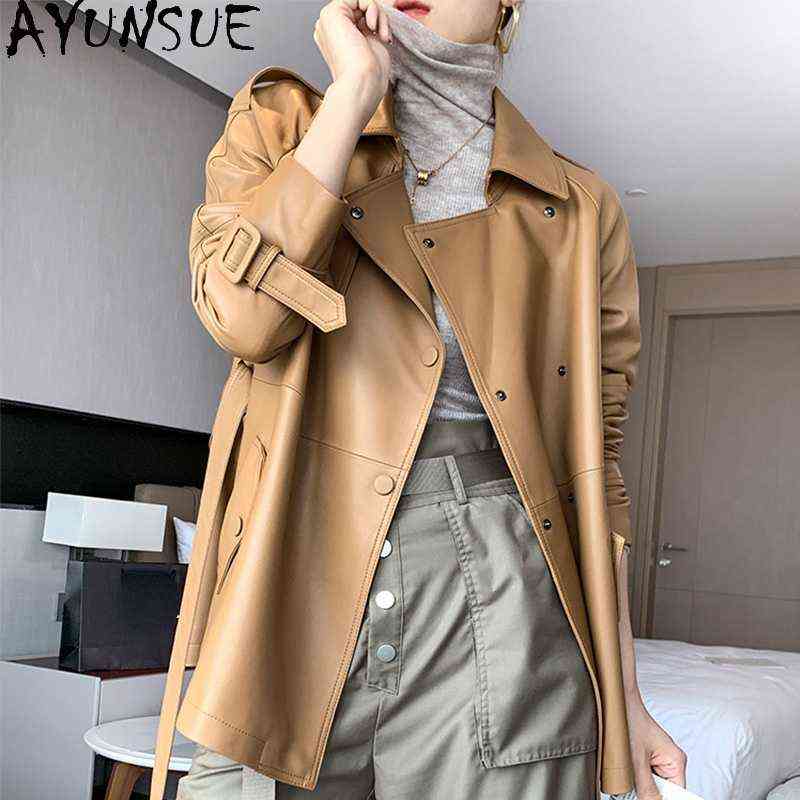

Ayunsue Real Leather Coat Women Spring Autumn 2021 Elegant Real Sheepskin Coats Women Korean Style Casaco Feminino Gxy341 J220727, Khaki.