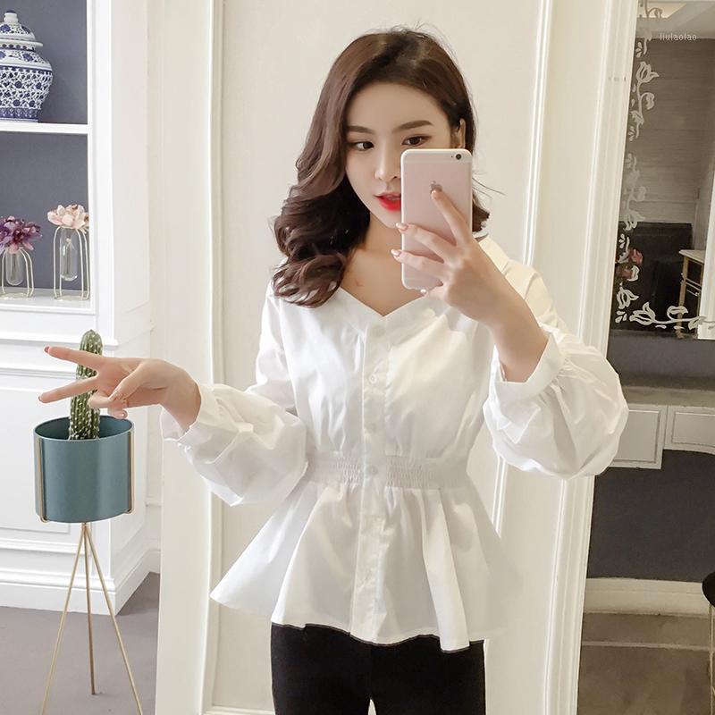 

Spring Women Shirts Lantern Full Sleeve Have Han Fan Students Doll Blouse Shirt White Black 1847 Women' Blouses