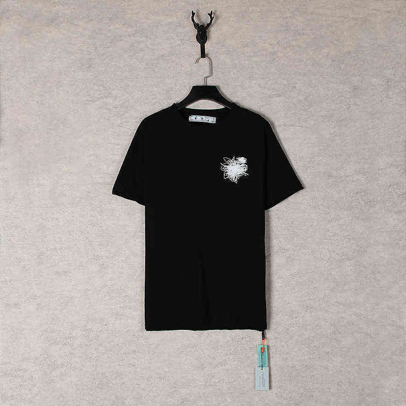 

Factory Direct Sales Designer New Brand Short Sleeve Wholesale Ow Off Sketch Graffiti Arrow Round Neck Loose Large T-shirt, White