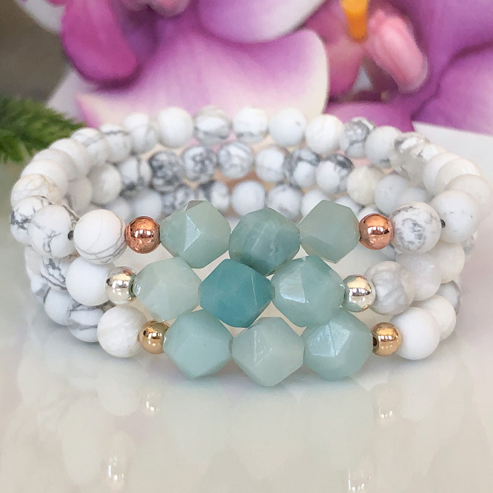 

MG1515 Strand New Design Diamond Cutted Amazonite & Howlite Gemstone Bracelet Women`s Calming Bracelet for Stress and Tension Relief