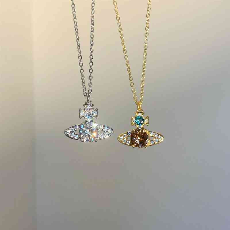 Western empress dowager planet classic Saturn full diamond necklace personality fashion simple European and American ins design temperament