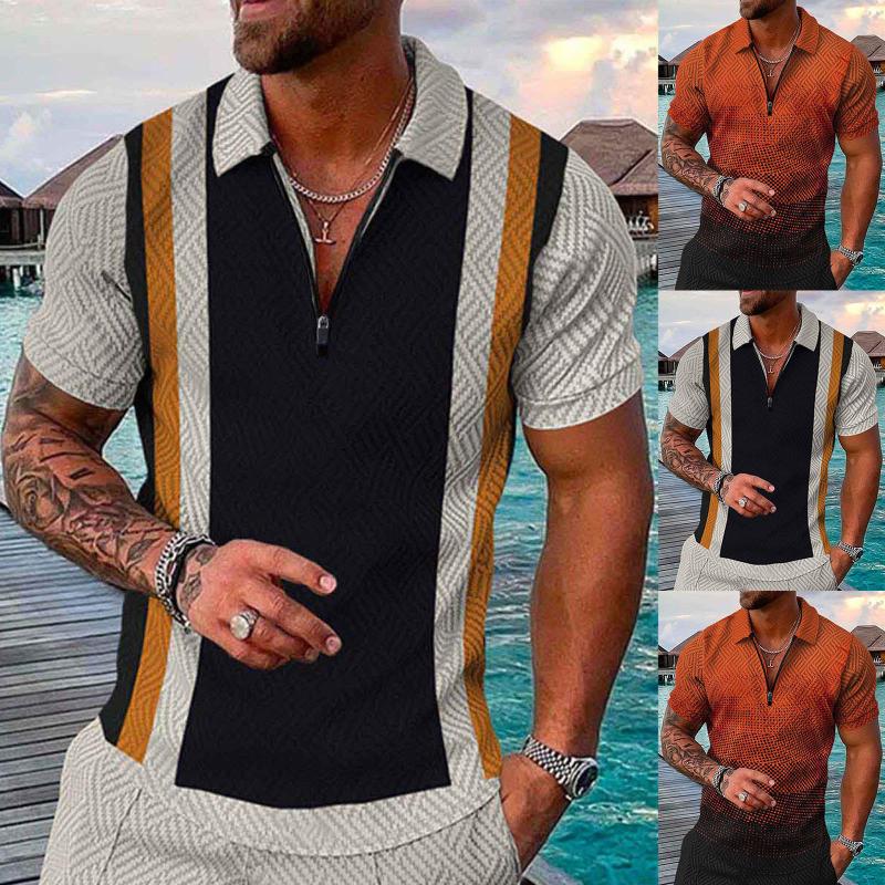 

Men's Polos Pocket T Shirt Pack Male Casual Print Zipper Turn Down Collar Blouse Short Sleeve Tops Exercise MenMen's, Khaki