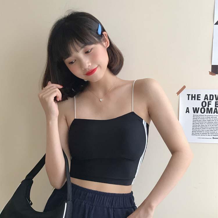 

Women's Tanks & Camis Women Sweet Sexy Slim Sleeveless Summer Tank Tops Stripe Crop For Ladies Vest With Bra Sport, Black