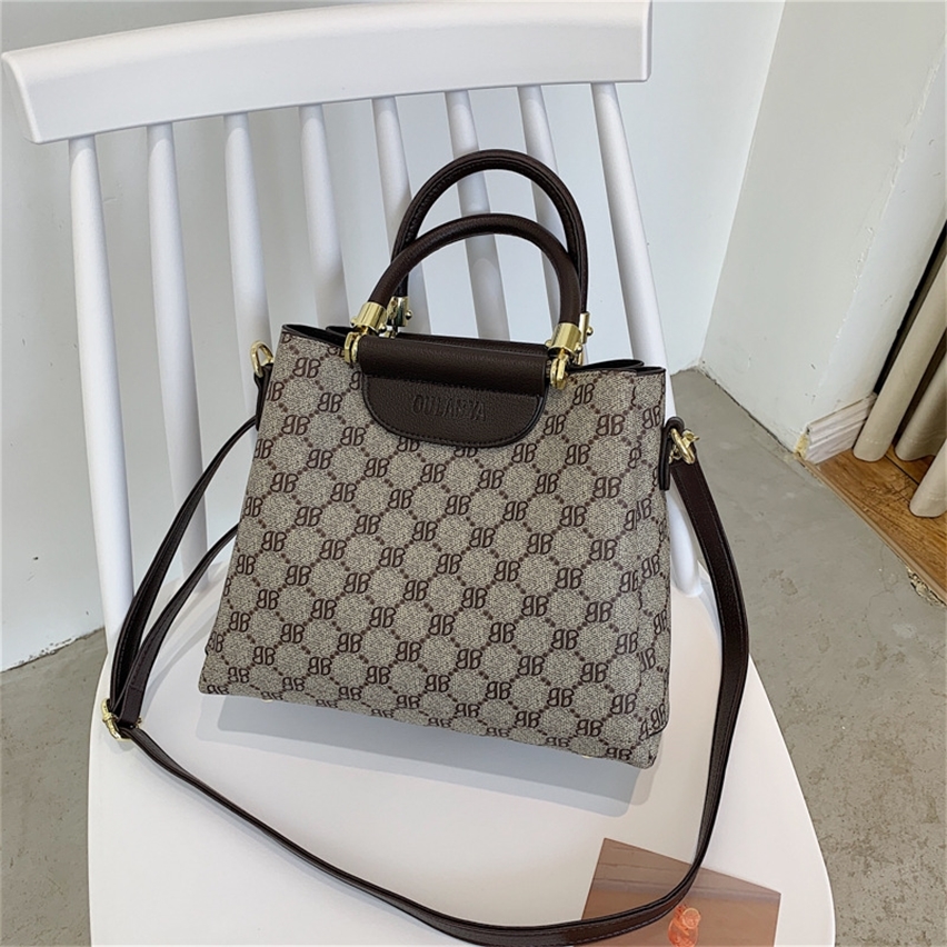 

Purse new simple flower tote bag women's leisure printing hand-held Single Shoulder Messenger Bag, Coffee