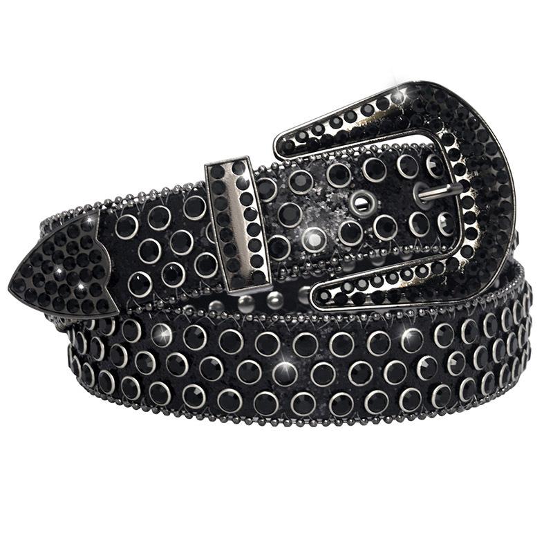 

Belts Crystal Pin Buckle Rhinestones Belt For Women Men Jeans Luxury Strap Diamond Western Studded Cinto De Strass, White