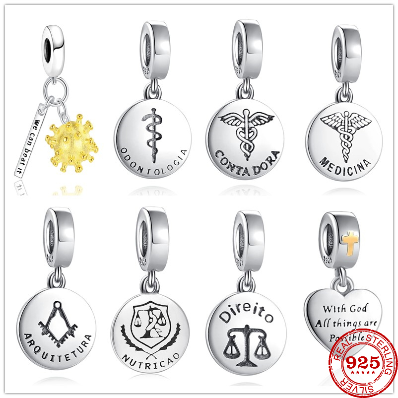 

925 Sterling Silver Dangle Charm Cross Pendant Dangle DIY fine Beads Bead Fit Pandora Charms Bracelet DIY Jewelry Accessories