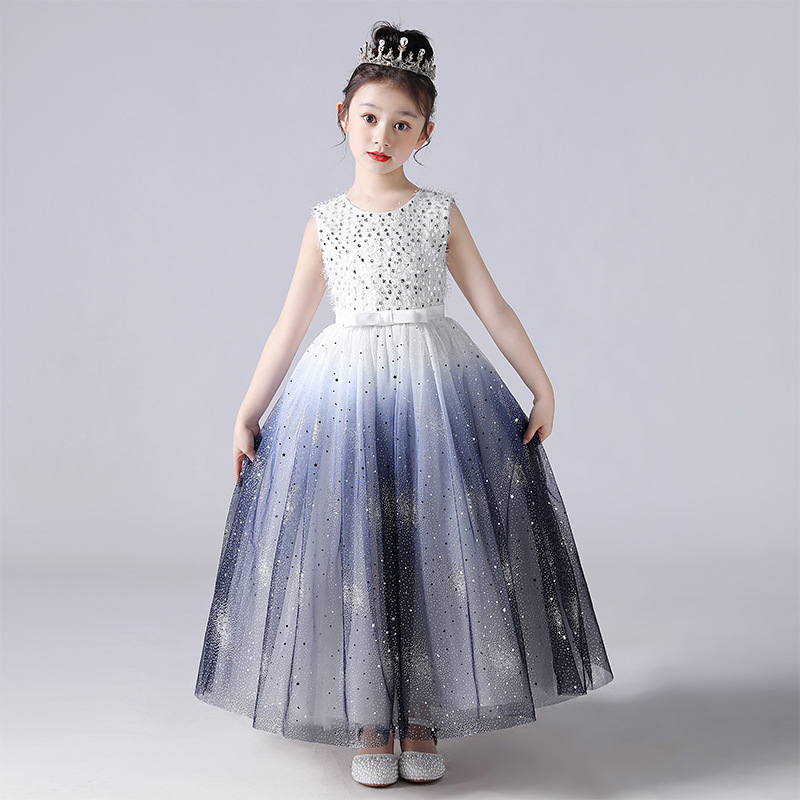 

Dresses For Girls Flower Ball Gown Birthday Wedding Party Princess Banquet Summer Sleveless Kids Long Dress, Blue