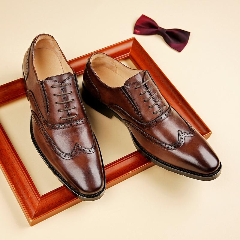 

Dress Shoes Yomior Handmade British Men Casual Cow Leather Formal Loafers Office Business Wedding Brogue Designer, Auburn