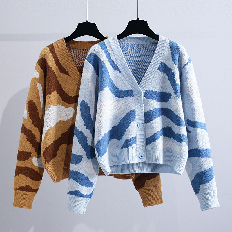 

2022 Spring Autumn Sweater Cardigans For Women V Neck Single Breasted Short Coat Female Korean Casual Knitted Cardigan Sweaters, Blue