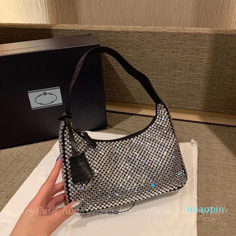 

Diamond Women Shoulder Bag 2022 New Crystal Handbags Summer Fashion Underarm Purses Luxury Totes Bling Nylon High Quality Classic Shiny, Box(not sold separately)