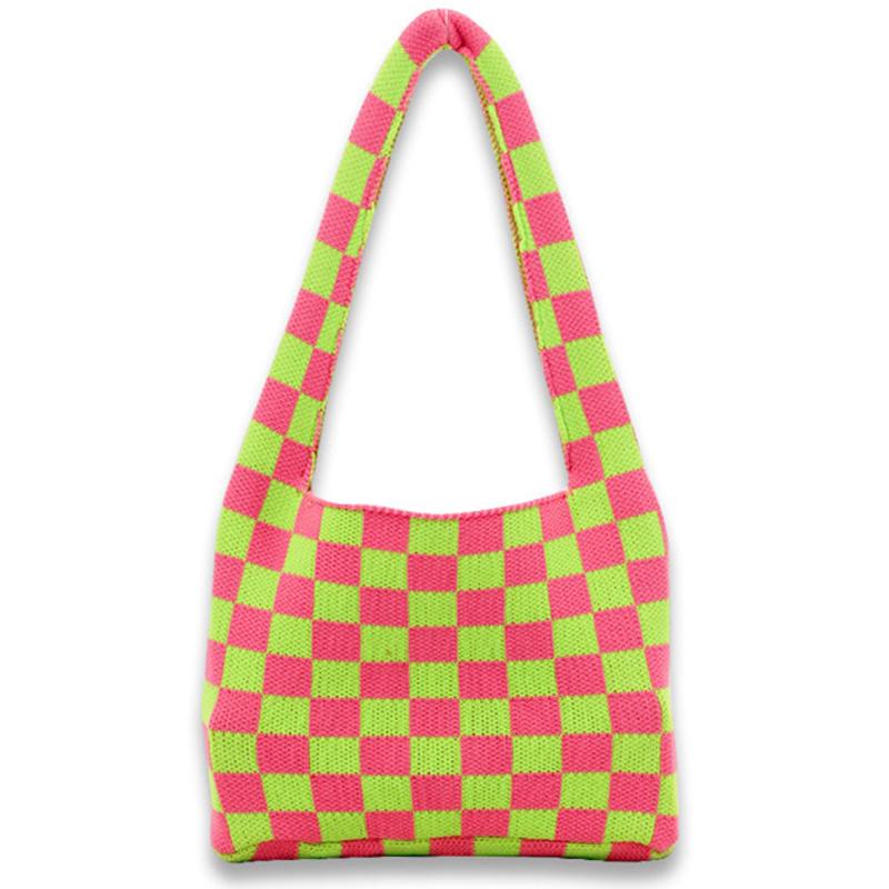 

Evening Bags Girl Korean Trend HyunA Style Y2K E Knitted Pouch Bag Female 90s Fashion Casual Checker Plaid Crochet Underarm Shoulder BagEven, Black