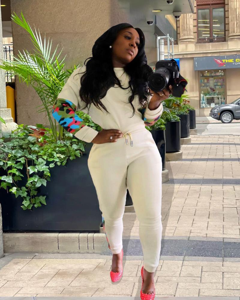 

Women' Two Piece Pants VBPB 2022 Patchwork Casual High-end Young Hoodies Tracksuits Full Sleeve Top Long Slim Women 2 Set, Beige