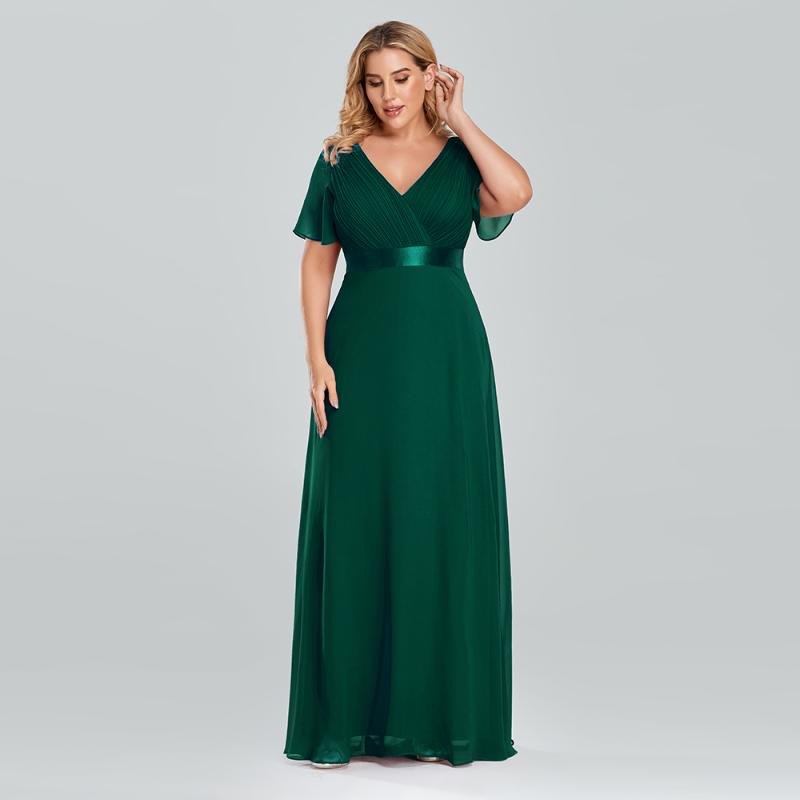 

Party Dresses Plus Size Women Chiffon Evening Dress Ruffe Sleeve A Line Wedding Floor Length V Neck Robe De Soriee Prom GownsParty, Navy blue