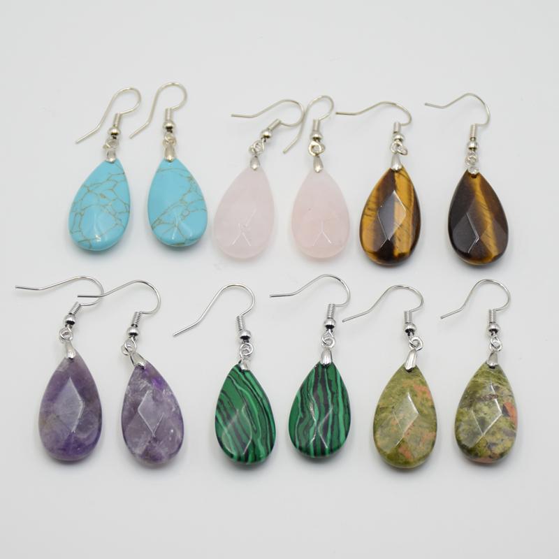 

Dangle & Chandelier Women Faceted Bead Natural Tiger Eye Stone Section Water Drop Hook Earrings Pink Crystal Amethysts Fashion Party Earring