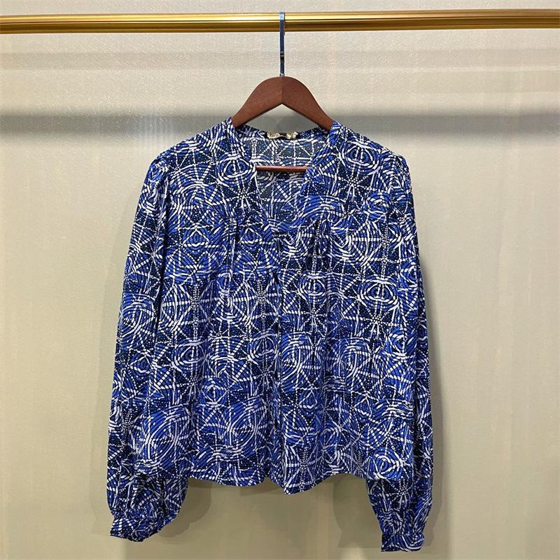 

Women' Blouses & Shirts Spring / Summer 2022 Blouse Printed Bubble Sleeve V-neck Loose Comfortable Casual ShirtWomen, Picture color