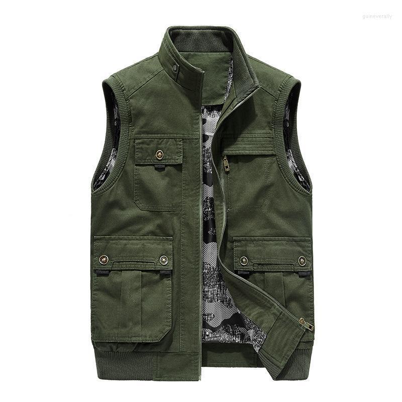

Men's Vests Middle - Aged Male Spring And Autumn Multi Bag Waistcoat Thin Section With Velvet Stand Collar Cotton Leisure Guin22, Beige