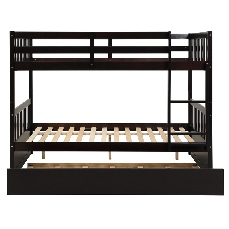 

For Bedroom Furniture Full Over Full Bunk Bed with Trundle Convertible to 2 grey Platform Beds Ladder and Safety Rails Kids Teens Adults