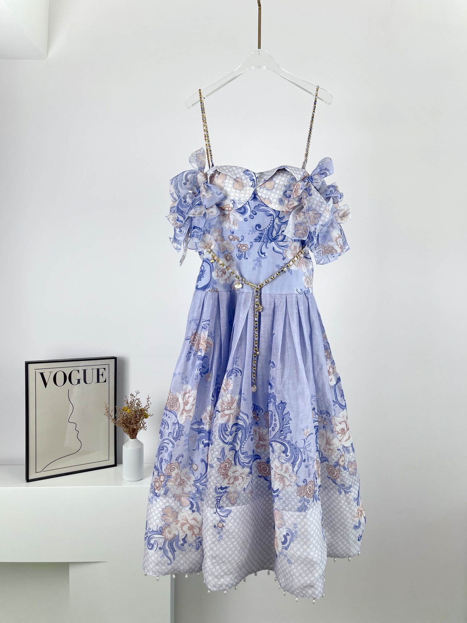 

ZIM print shoulder sexy dress summer dresses for women 2022 new high-end clothing Valentine' Day birthday Mother' Day gift Australia famous clothing brand, Blue