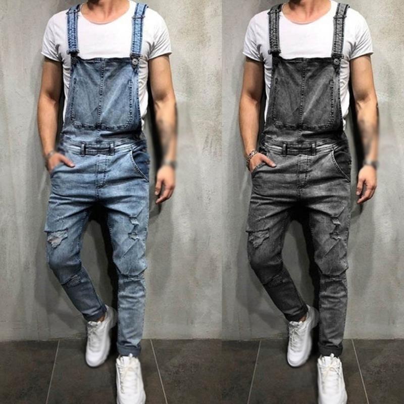 

Men' Jeans Fashion Men' Ripped Jumpsuits Hi Street Distressed Denim Bib Overalls For Man Suspender Pants SizeMen' Heat22, Blue