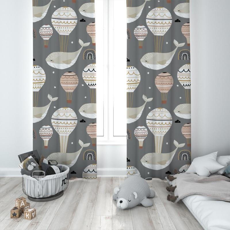 

Curtain & Drapes Walking With Tiny Whale Balloon Unisex Baby Kids Room Special Design Canopy Hook Button Blackout Jealous Window Bedroom, 65x135 cm ( 1 pcs)