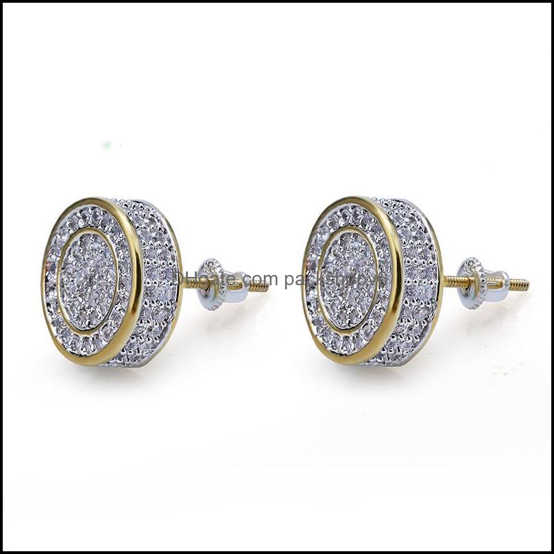Stud Earrings Jewelry Hip Hop Screwback Cylinder Shape Shining White Zircon Dangle Gold Plated Vintage Geometric Wholesale Drop Delivery 202