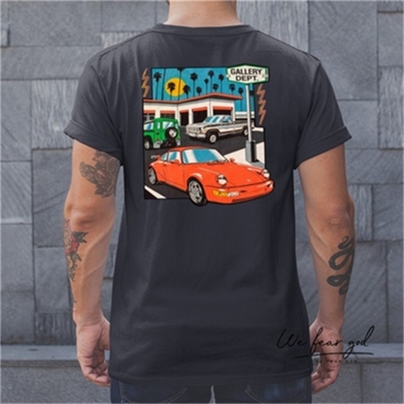 

Designer Gallerydept GD high street retro wash used cartoon car print loose short sleeve t-shirt men, Black