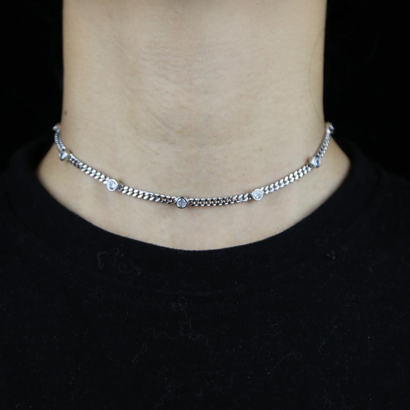 

Chains Fashion Charm Tiny Round Stone Cute Choker Necklace Iced Out 4mm Bling Cz Curb Cuban Link Chain For Women Clavicle JewelryChains