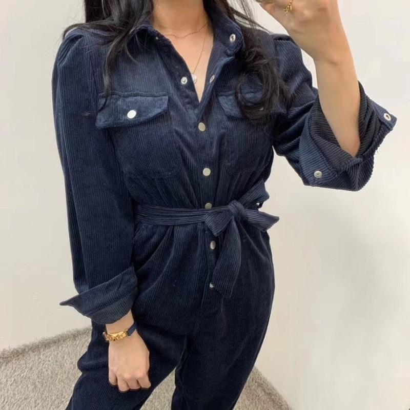 

Women'S Jumpsuit 2022 Autumn Long Sleeve Lapel Women Casual Jumpsuits High Waist Corduroy Rompers Overalls Office Lady 20571