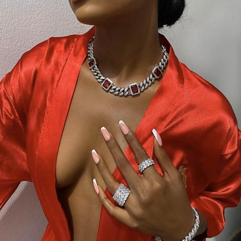 

Chokers Iced Out Miami Cuban Link Chain Cz Bracelet Green Blue Red Color Stone Paved For Women Hip Hop Fashion Punk Necklace JewelryChokers