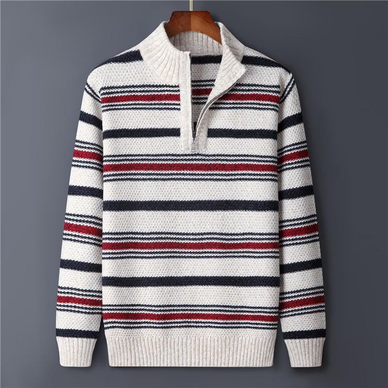 

Men's Sweaters Half Zipper Autumn Men Sweater Knitted Clothing Knit Wear Striped Pullovers Coat HombreFashion Big Size -4XL 5XL 6XL 7XLMen, 8307 blue striped