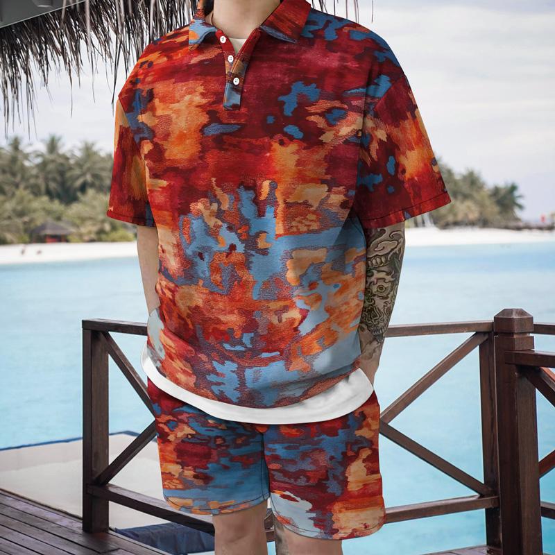 

Men's Tracksuits Summer Men's Suit 3d Color Pattern Trend Digital Printing Shirt Short Sleeve Beach Pants Casual Two-piece SetMen's Men', Ttb40-246-1