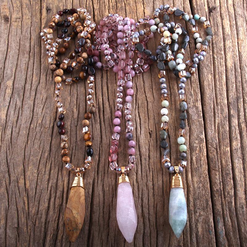 

Pendant Necklaces Fashion Boho Jewelry Random Shape Natural Stones /Glass Crystal Semi Precious Drop Women Bohemia Necklace DropshipPendant