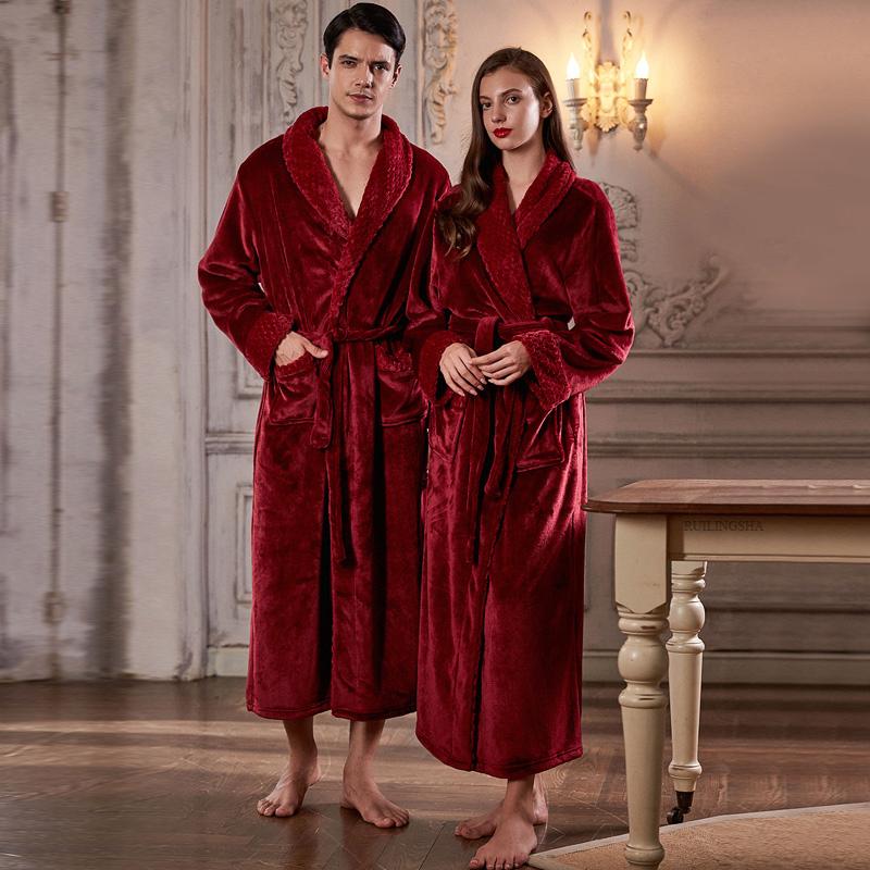 

Women's Sleepwear Women Winter Extra Long Thick Flannel Bath Robe Warm Peignoir Femme Sexy Dressing Gown Men Bathrobe Bridesmaids Wedding Ro, Men belt grey