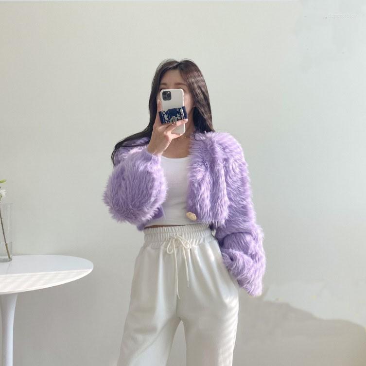 

Women's Knits & Tees Spring Autumn Chic Faux Mink V Neck Single Button Cardigans For Women Long Sleeve Solid Color Soft Fur Crop Jacket Depe, White