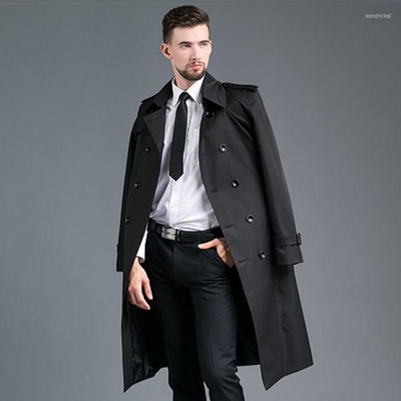 

Men's Trench Coats Windbreaker Autumn And Winter Slim Fit Double Breasted Business Leisure Long Coat Guy's Cape Kend22, Medium length black