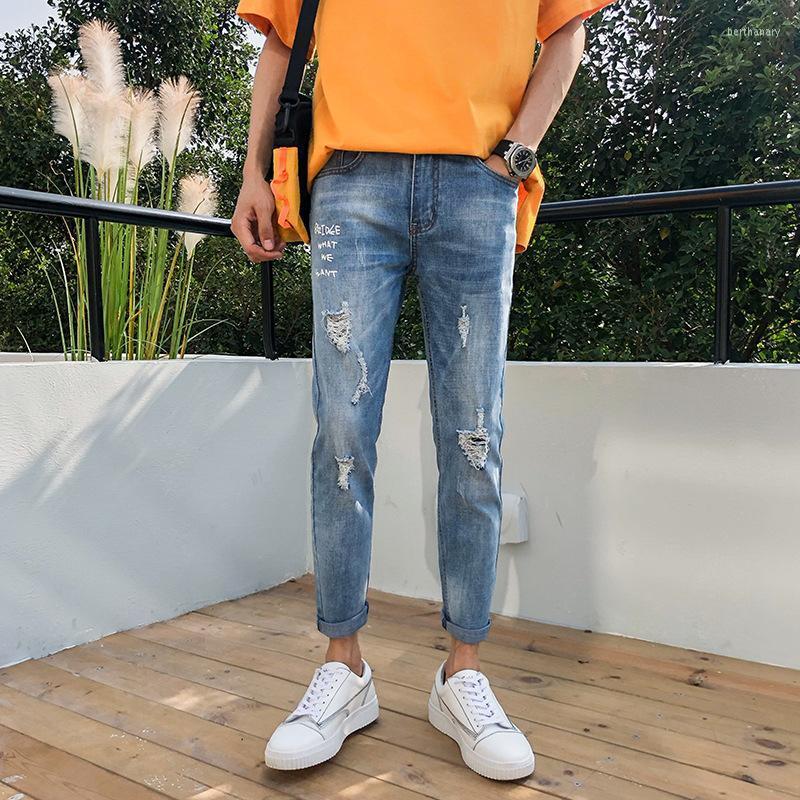 

Men's Jeans Men's Nine Points Slim Trend Hole 9 Feet Pants Wild PantsMen's Bert22, Blue