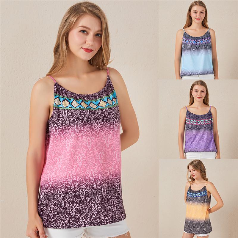 

Women' Tanks & Camis Women Top Leisure Casual Shirt Ladies 2022 Summer Sleeveless Loose Boho Print Tops FemmeWomen, Pink