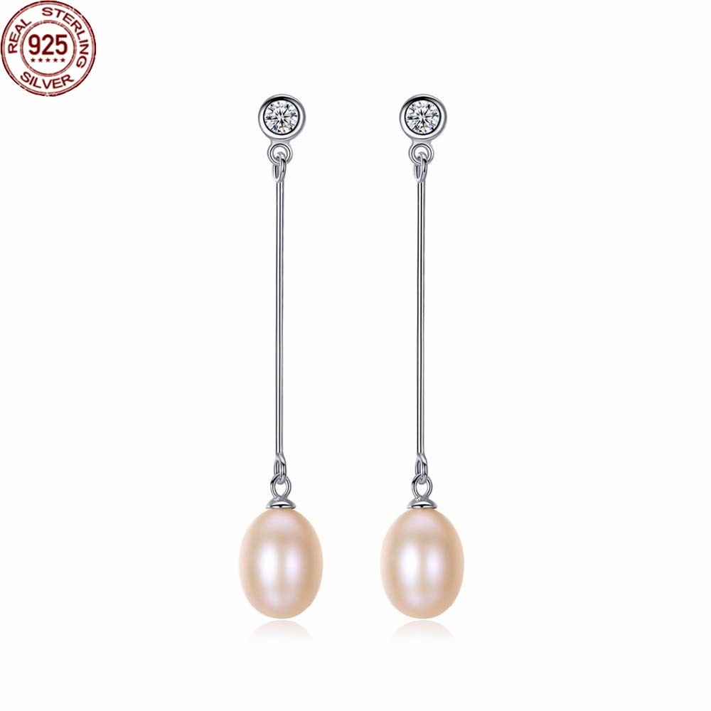 

Stud Long Earrings Natural Freshwater White Pink Purple Pearl 925 Sterling Silver E