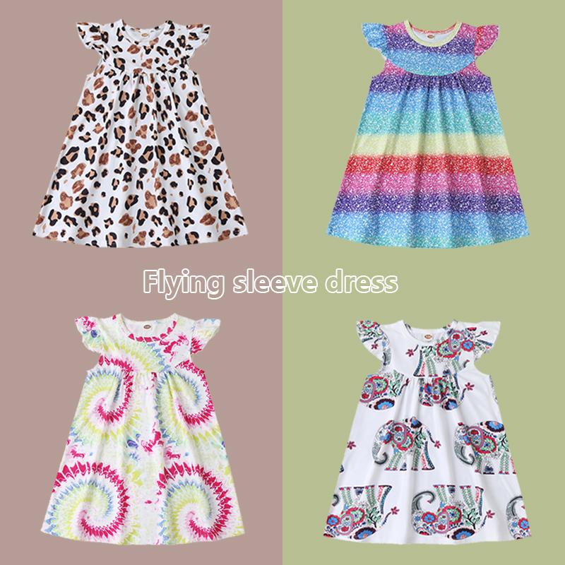 

Girl's Dresses Baby Girl Dress Abstract Circle Print Flying Sleeve Toddler Princess Casual Kids For Girls Clothes 1-6Y, Aa0007-re