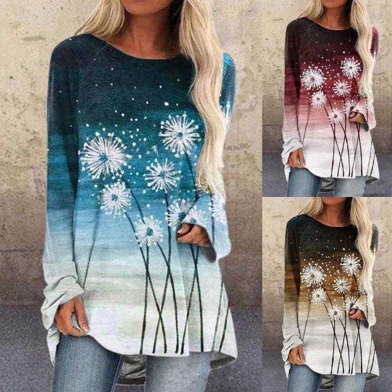 

Women' T-Shirt Fashion Floral Print Autumn Shirt Loose O-Neck Tops Tee Casual Summer Ladies Female Women Long Sleeve Blusas Pullover, Yellow