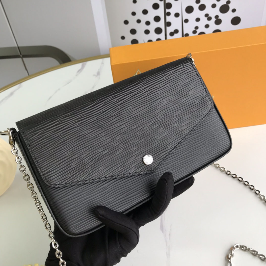 

Designer brand high quality women's purse and purse rack leather three piece set chain fashion cross body bag, Black