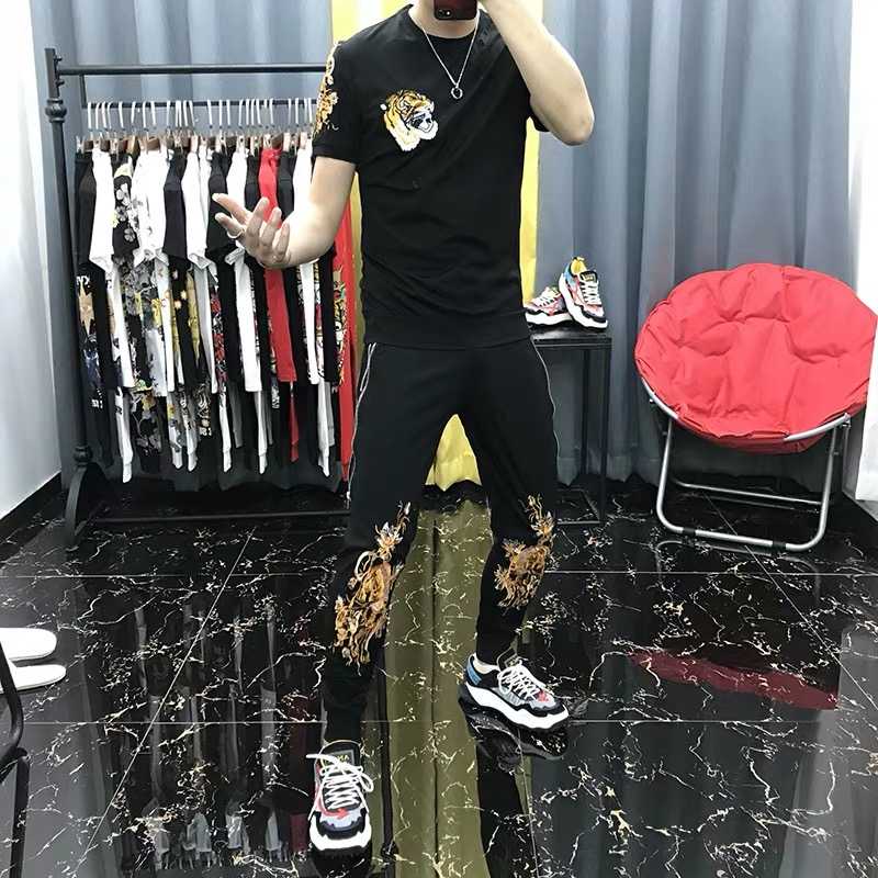 

Men's Tracksuits Fashion High Quality Men's Summer Casual Sportswear Handmade Embroidery Set Two-piece SuitMen's, As shown asian size