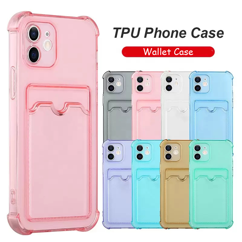 

Wholesaler Cases TPU Clear Pure Color Thin Transparent Wallet Card Shockproof Phone Case For iPhone 13 12 11 Pro Samsung Max cover, White