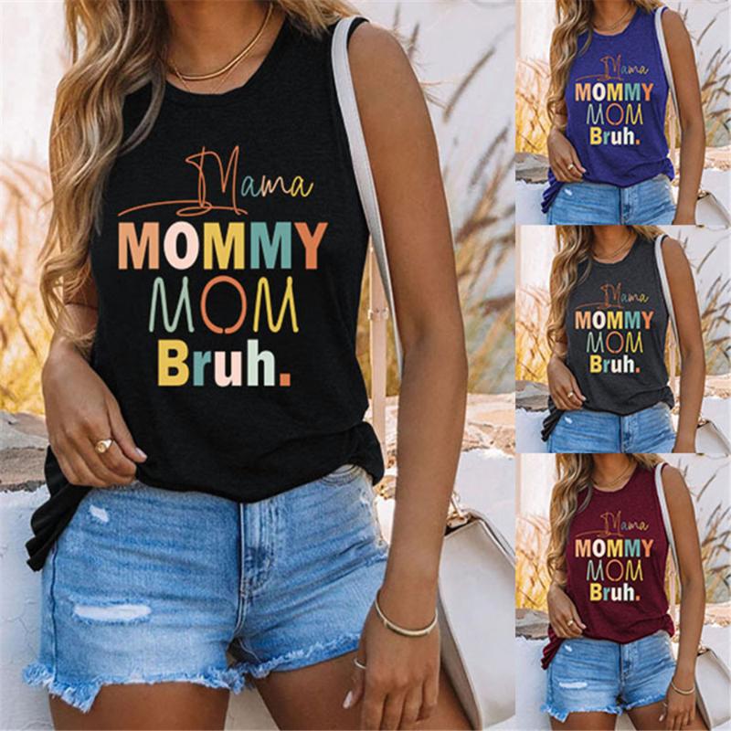 

Women' Tanks & Camis Mama Mommy Mom Bruh Tank Tops Women Funny Colorful Letter Print Sleeveless Loose T-Shirt Summer Beach Style Graphic Te, Black