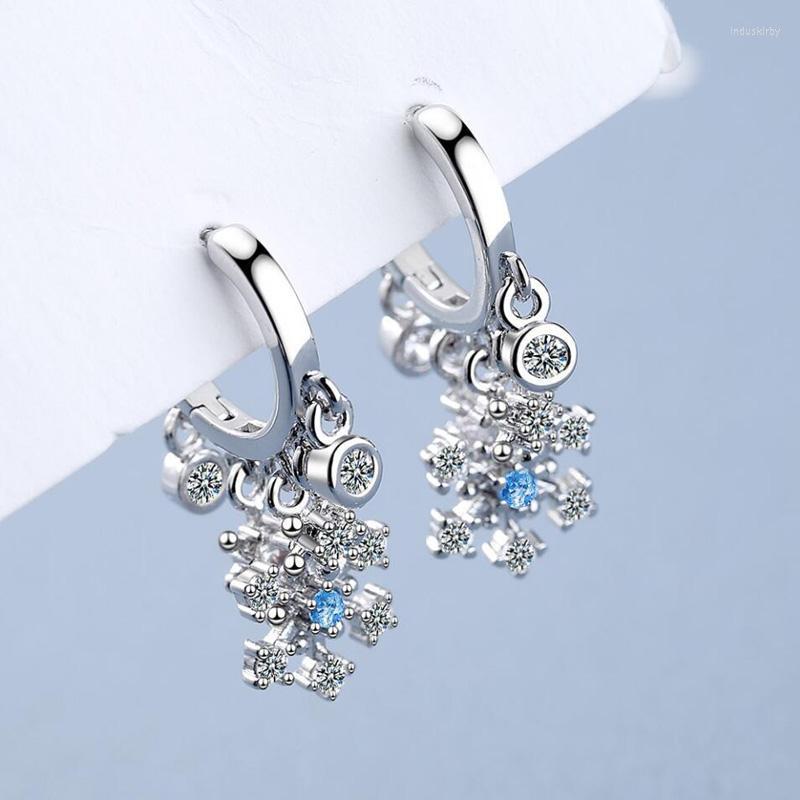 

Hoop & Huggie Fashion Cute Snowflake Hoops 925 Sterling Silver Earrings For Women Ear Jewelry Girl Christmas Party Accessories GiftHoop Indu